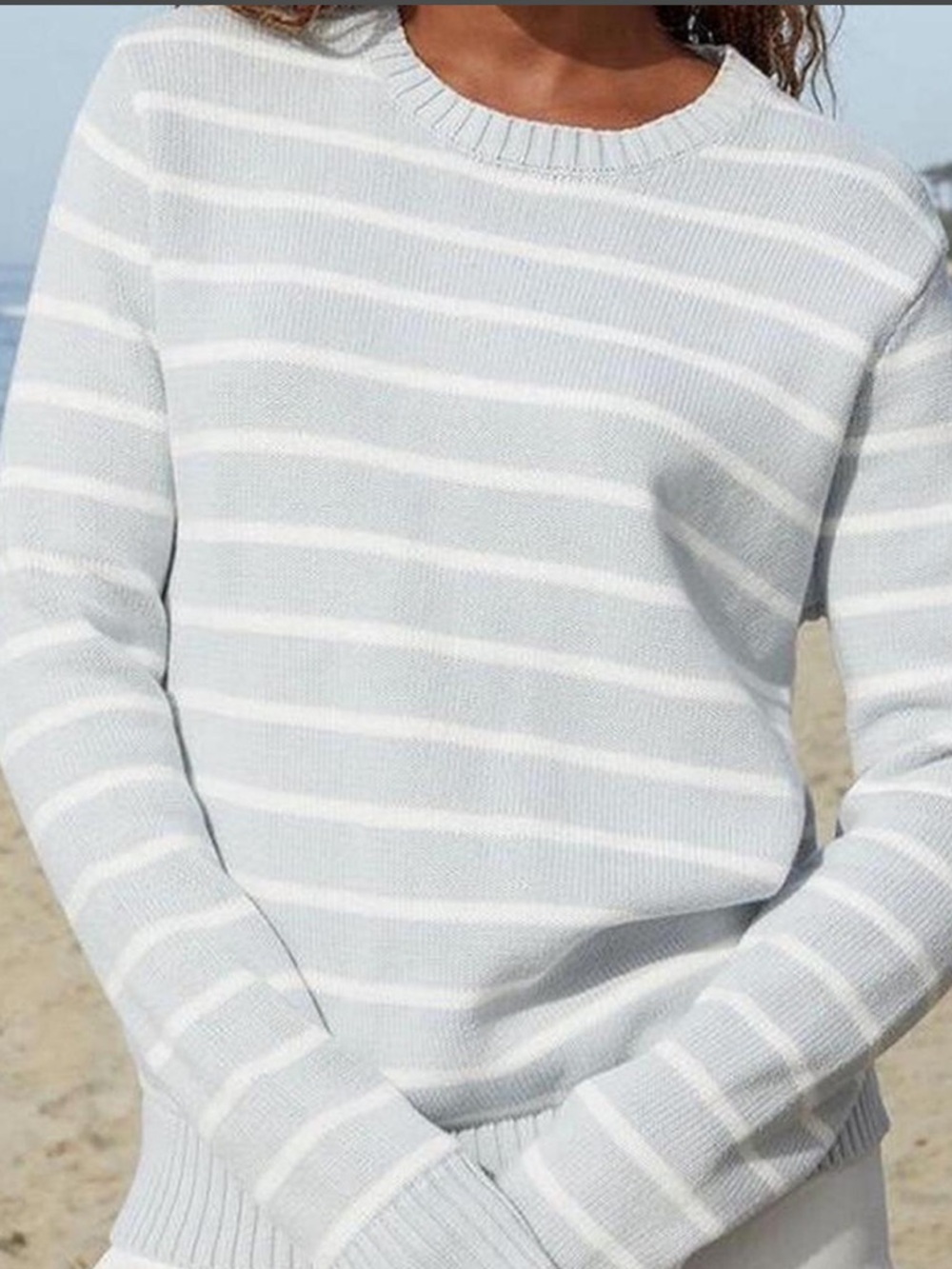 Brandy Melville Light Blue and White Striped Crewneck Sweater